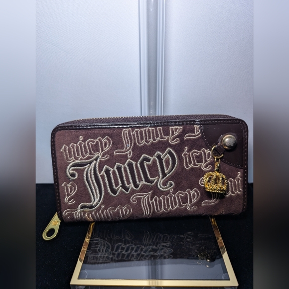 Y2K Juicy Couture Brown Wallet with Crown Charm
